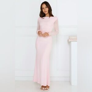 Elegant Long Sleeve Pink Maxi Dress